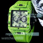 New AAA Replica Hublot Square Bang Unico Quartz Watches Green Carbotech Case